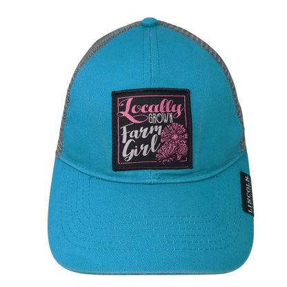 Locally Grown Farm Girl Snapback Trucker Hat Blue One Size Mesh Back