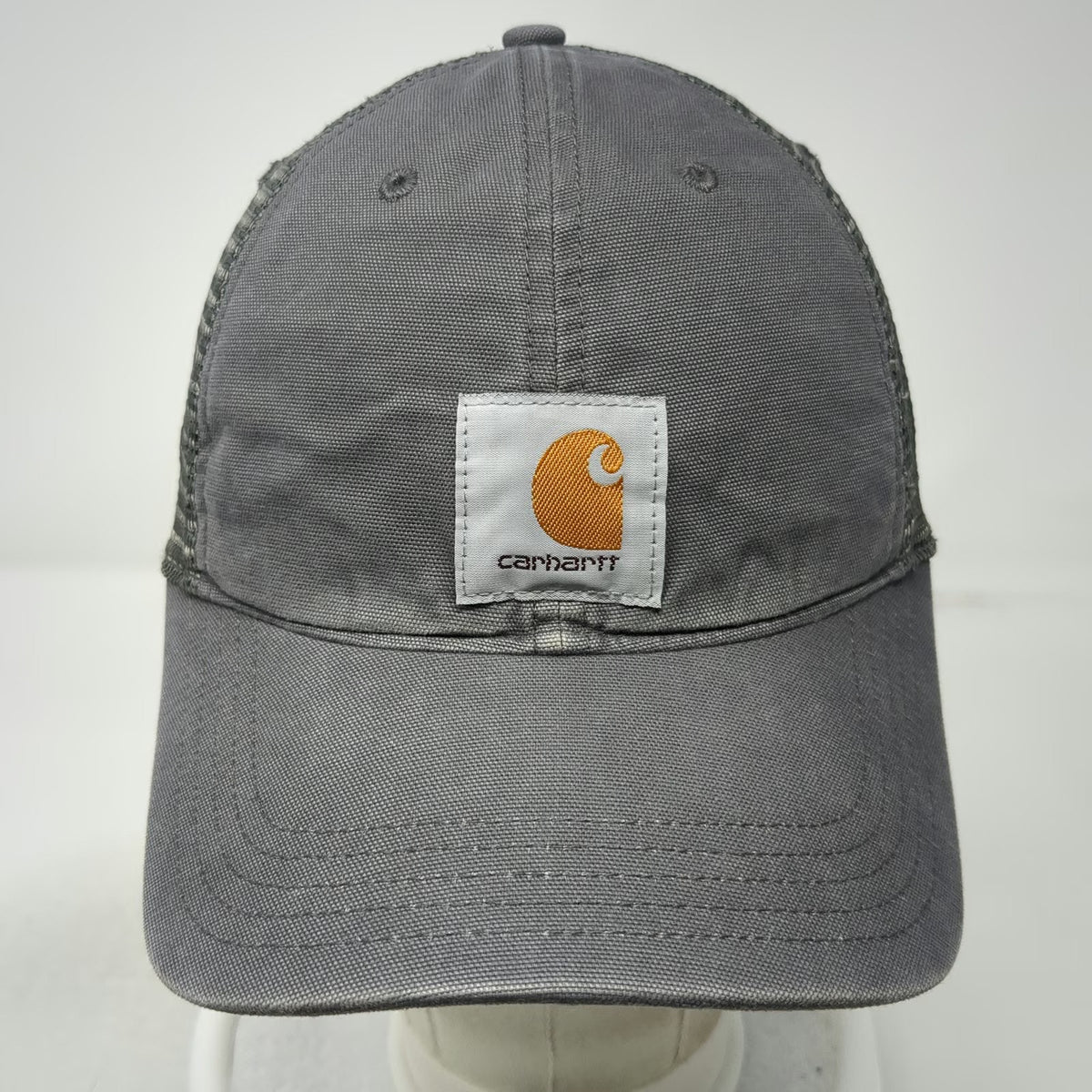 Carhartt Trucker Hat Gray One Size Mesh Back Snapback Logo Patch Canvas Workwear