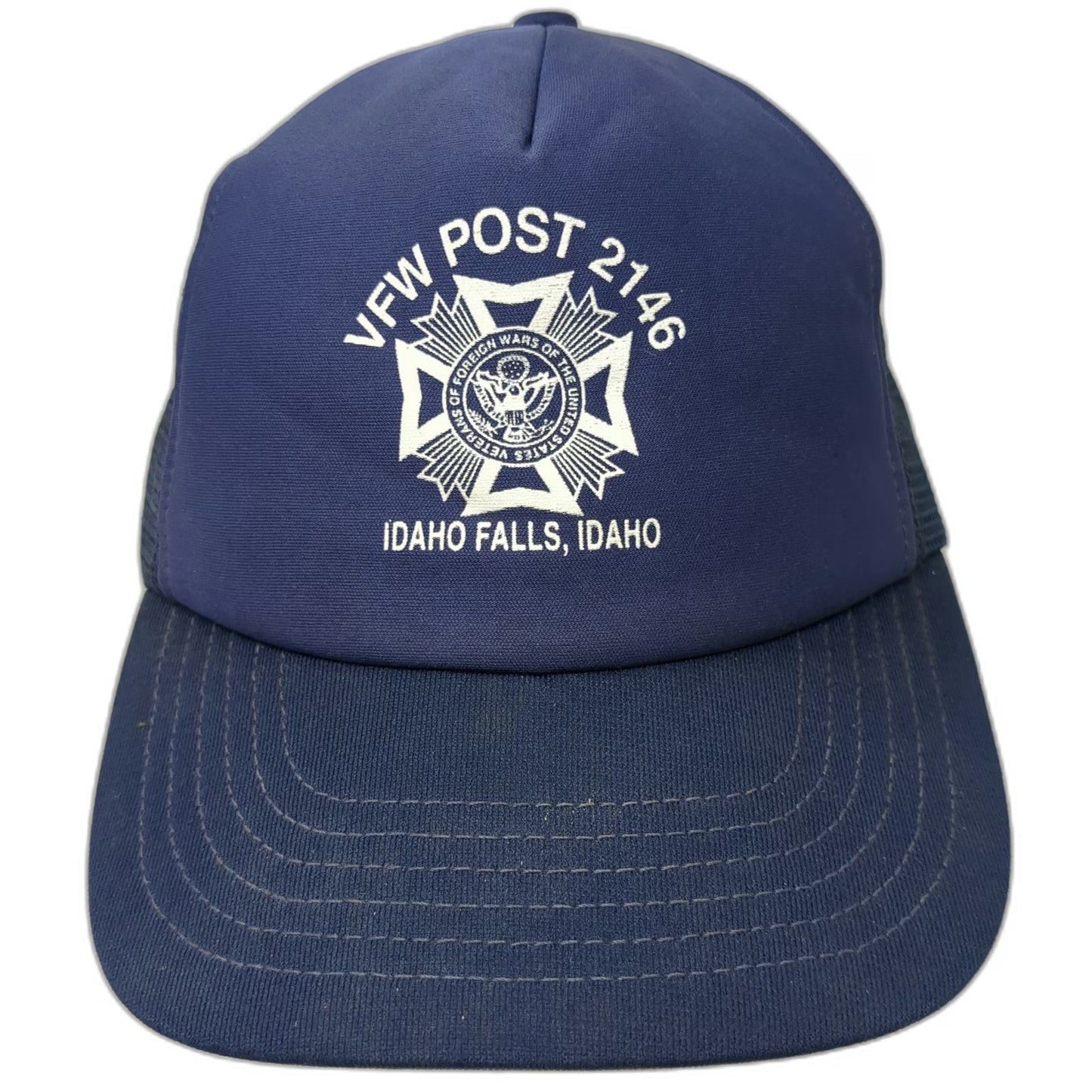 Blue Trucker Hat One Size VFW Post 2146 Idaho Falls ID Mesh Back Snapback Emblem