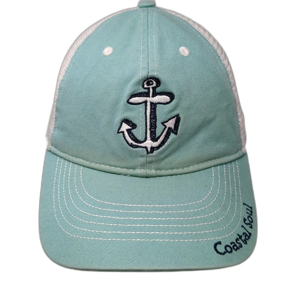BIG HED Trucker Hat Blue White One Size Mesh Snapback Anchor Coastal Soul