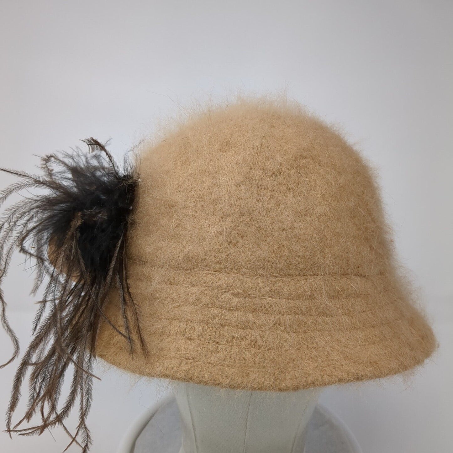Unbranded Bucket Hat Brown One Size Angora Fuzzy Feather Flower Outdoor