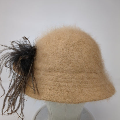 Unbranded Bucket Hat Brown One Size Angora Fuzzy Feather Flower Outdoor