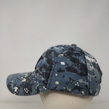 NY New York Strapback Hat Blue Camo One Size Embroidered Vent Holes