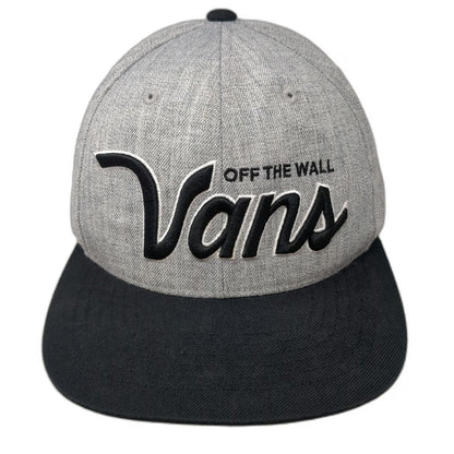 Vans Snapback Gray Black White One Size Flat Bill Off The Wall Script Logo Hat
