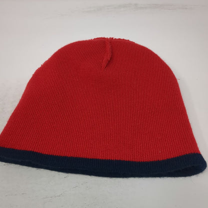 Budweiser Bowtie Logo Red One Size Beanie Hat Blue White Stripes Knit Beer