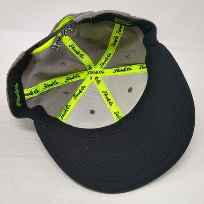 Flow & Co. Snapback Gray Black Green Hat OS Corduroy Rage 3D Puff Flat Brim