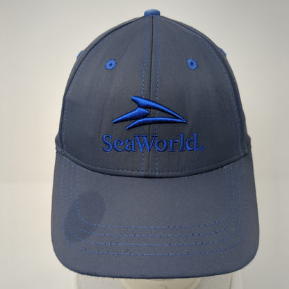 SeaWorld Strapback Hat Blue One Size Adjustable Embroidered Vented Holes 6 Panel