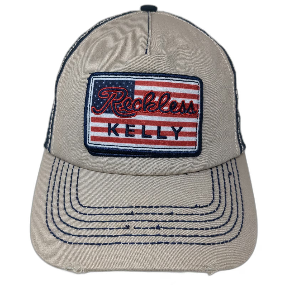 BV3 Merch Reckless Kelly American Flag Baseball Cap One Size Beige Mesh Back Hat