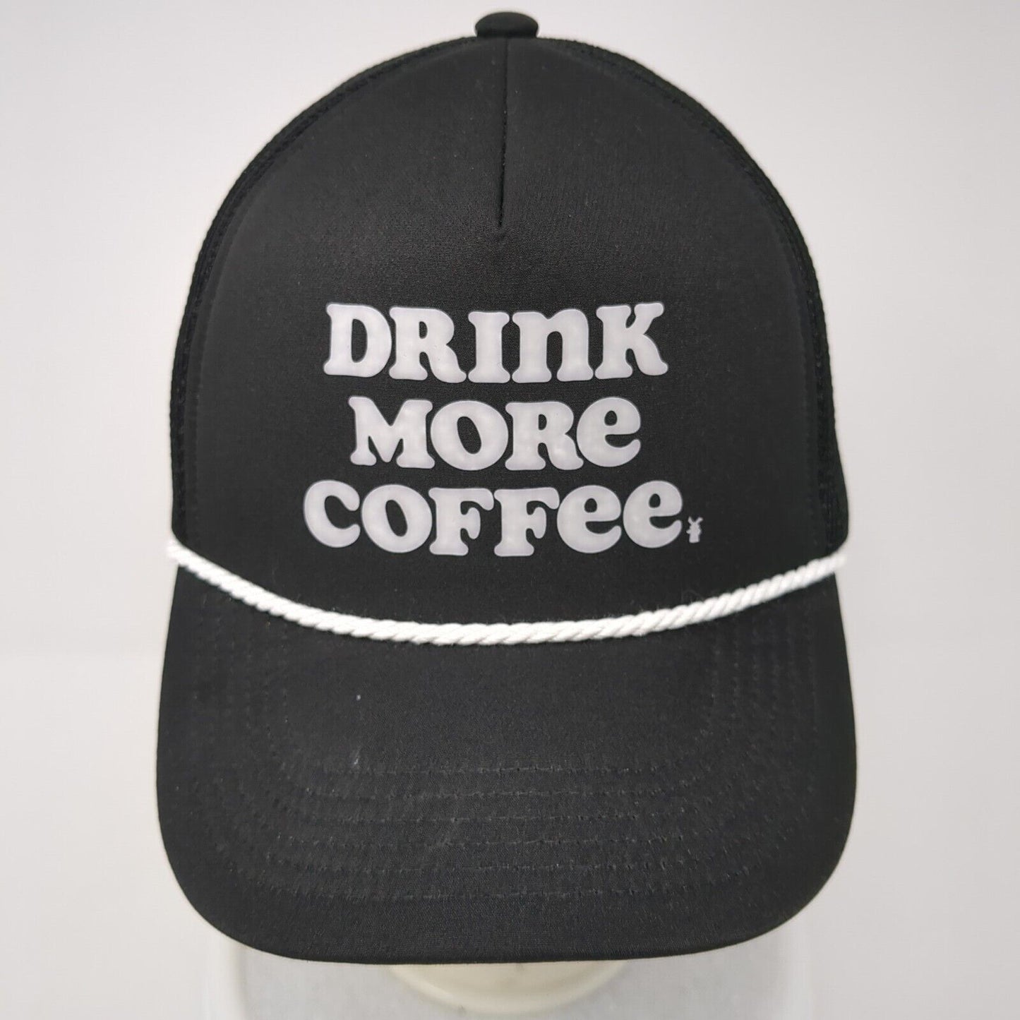 Drink More Coffee Snapback Rope Trucker Hat Black One Size Mesh Back