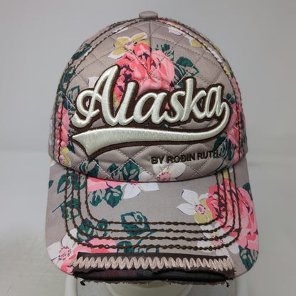 Robin Ruth 5 Panel Hat Gray Pink Floral Alaska Quilted Distressed One Size