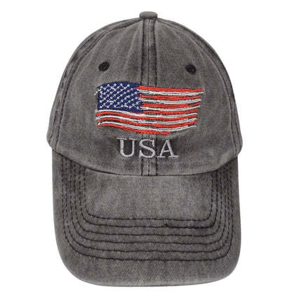 USA Flag Slideback Hat Gray OSFA Adjustable Embroidered Patriotic 6 Panel Cotton