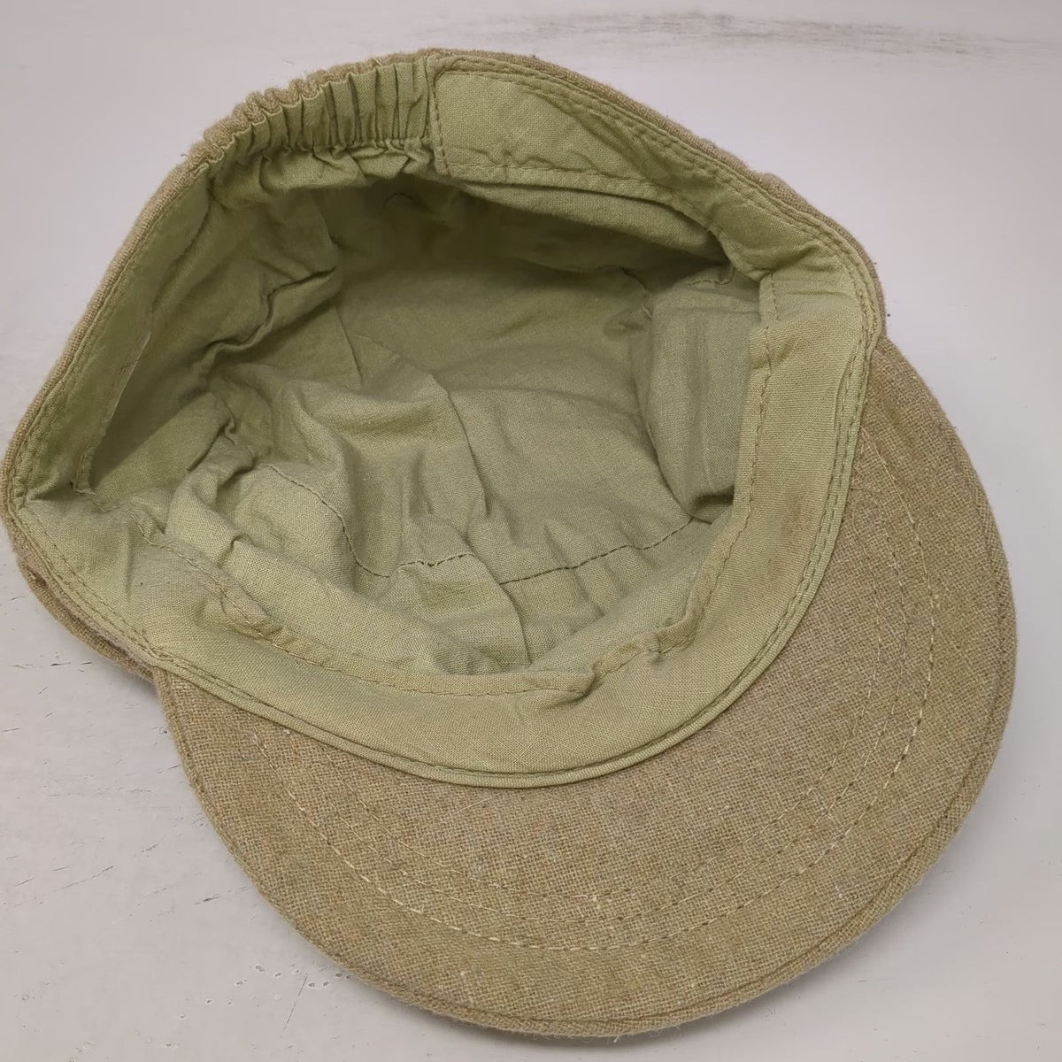 Army Cap Hat Beige One Size Buckle Ring Elastic Back Textured Fabric Plain Solid
