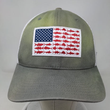 Fish American Flag Fitted Trucker Hat Green S/M Columbia PFG Colorblock