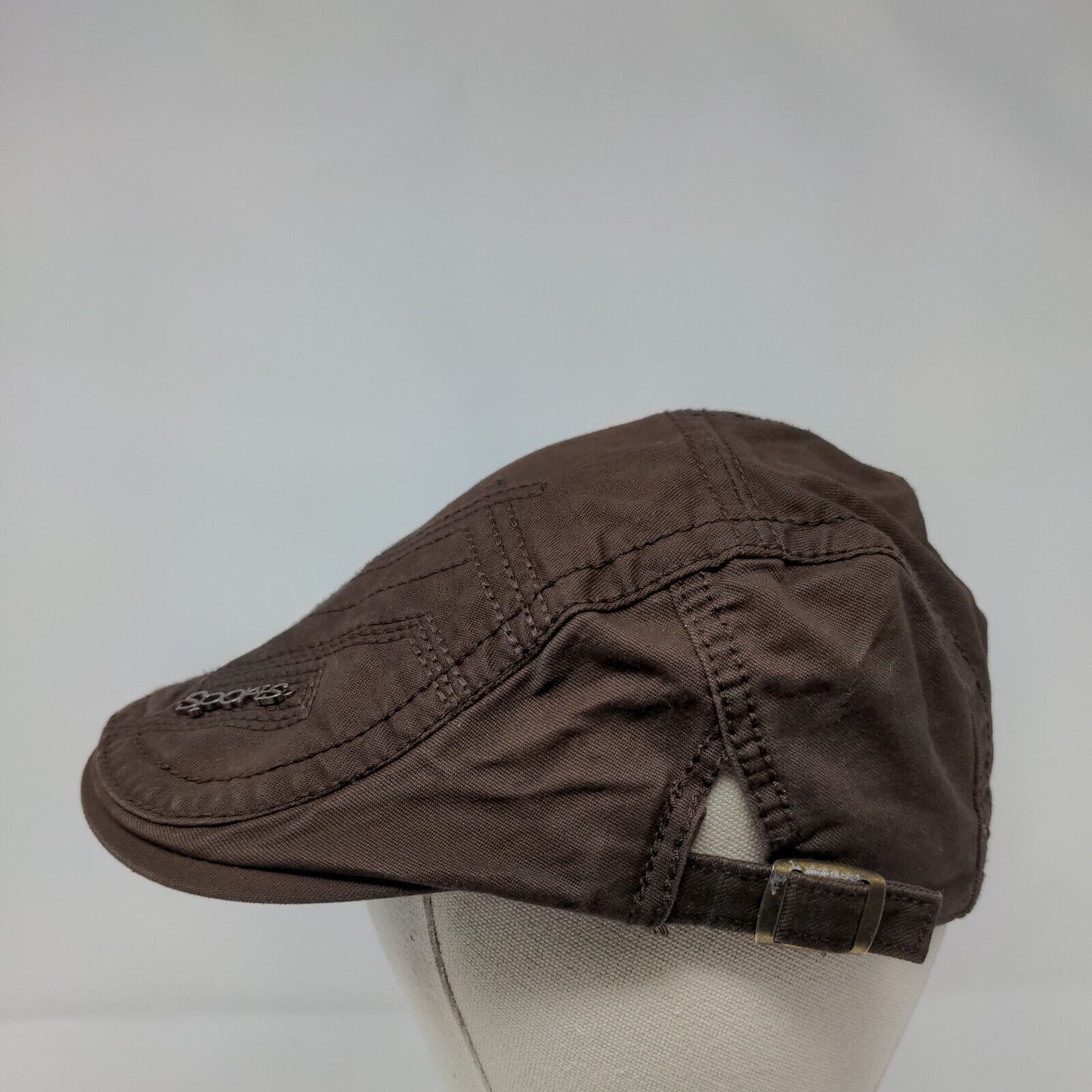 Sports Flat Cap Brown OSFA Adjustable Embroidered Solid Cotton
