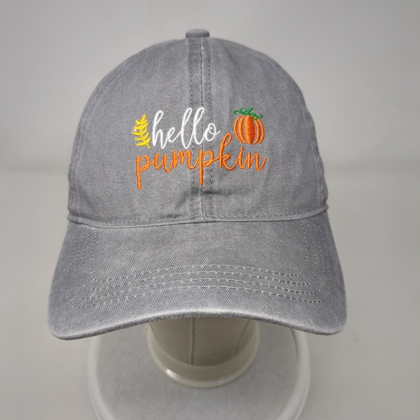 Hello Pumpkin Slideback Hat Gray One Size Adjustable Embroidered David And Young