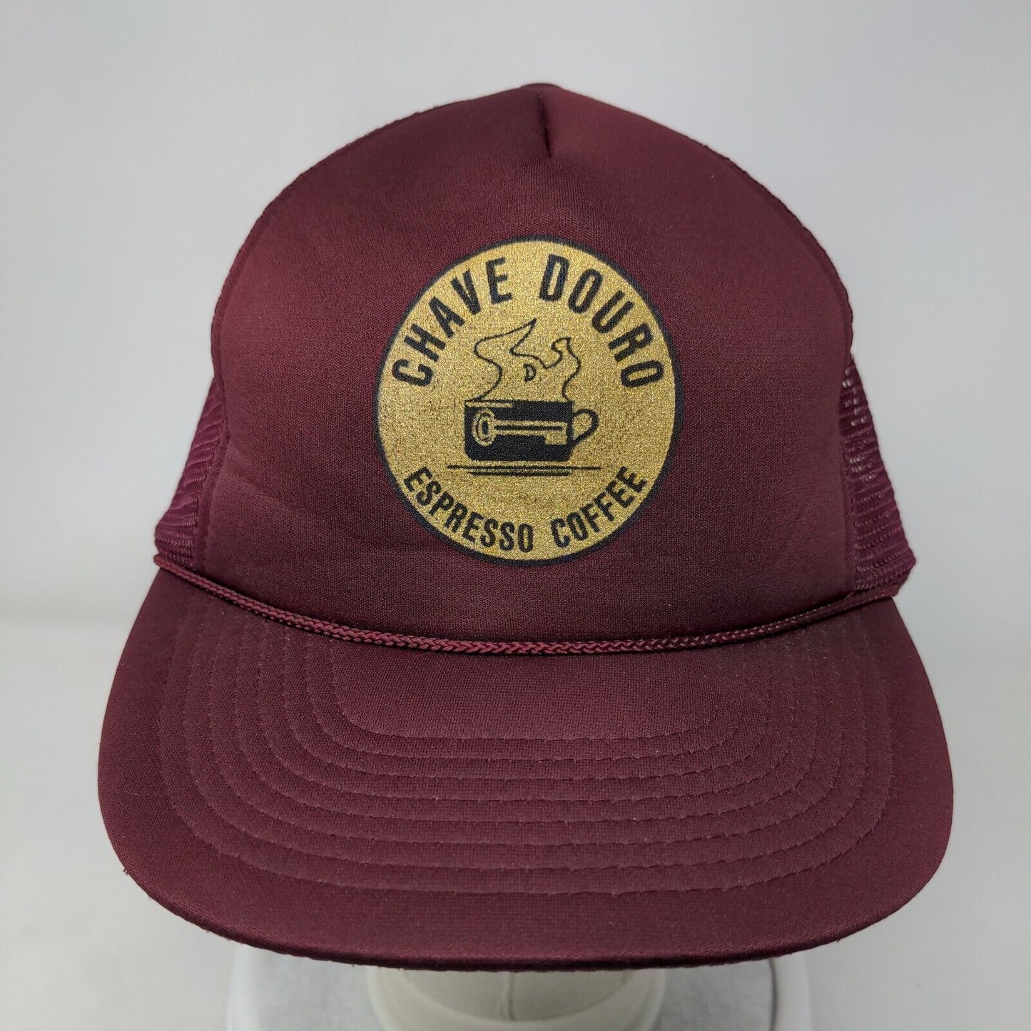Chave Duoro Espresso Coffee Snapback Trucker Hat Red Burgundy Mesh Back Rope