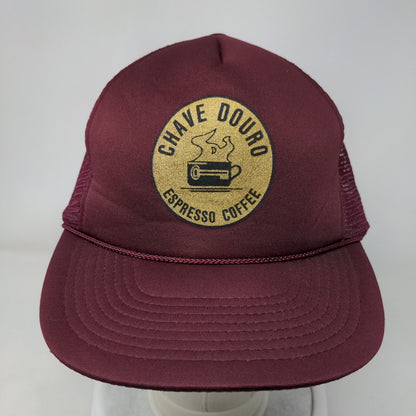Chave Duoro Espresso Coffee Snapback Trucker Hat Red Burgundy Mesh Back Rope