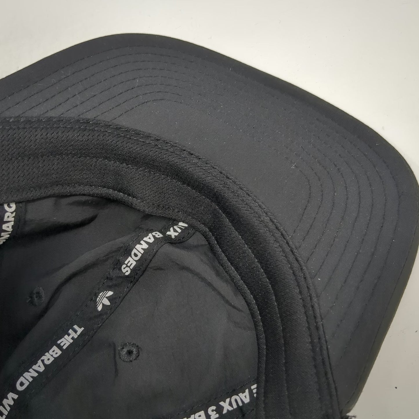 Adidas Black One Size Baseball Cap Nylon Hat Multiple Trefoil Logos 3 Stripes