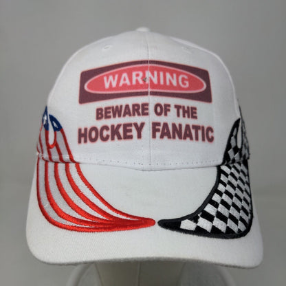 Otto Men's Strapback Hat White OSFM Embroidered Flags Beware Hockey Fanatic