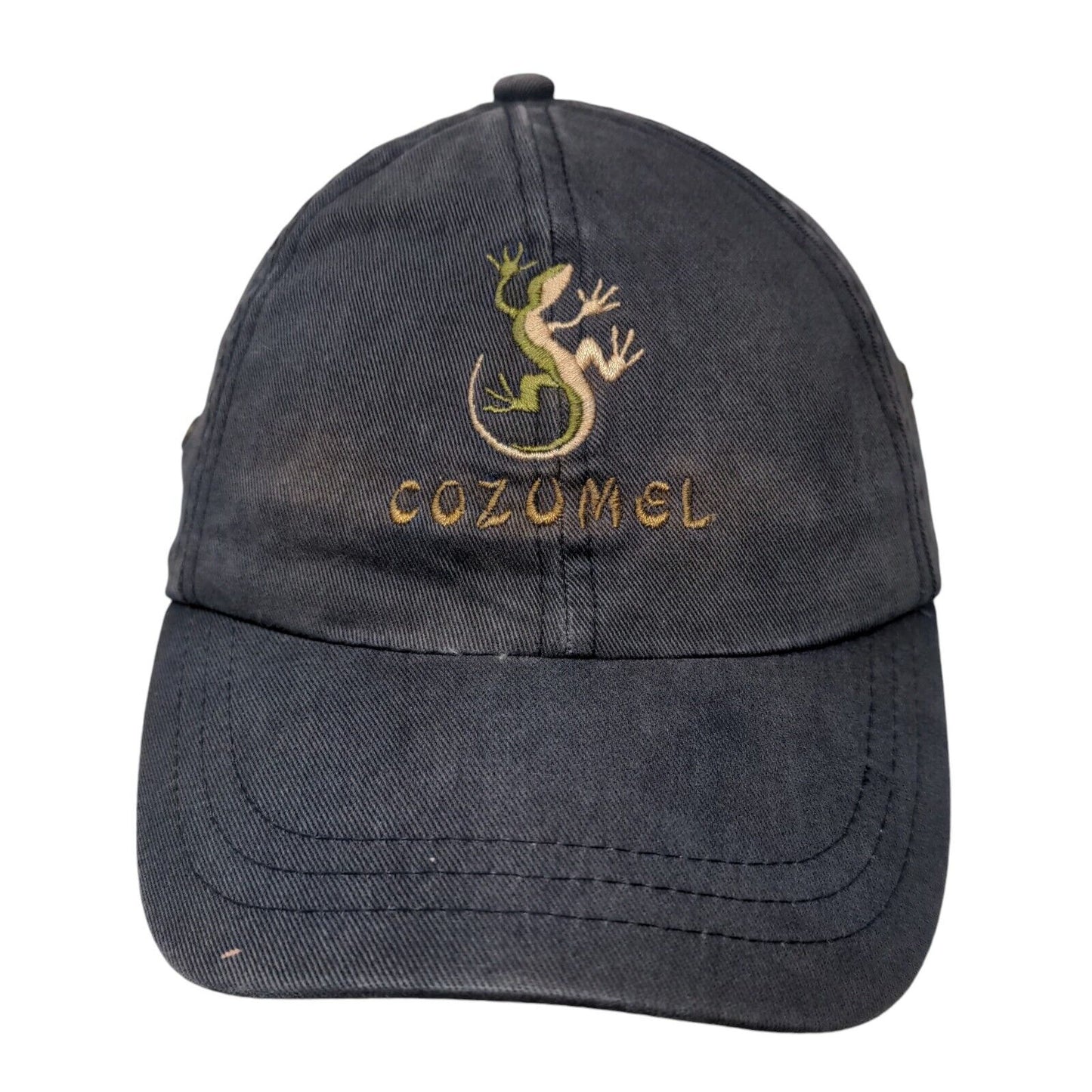 Cozumel Gecko Strapback Hat Blue One Size Embroidered Vent Holes