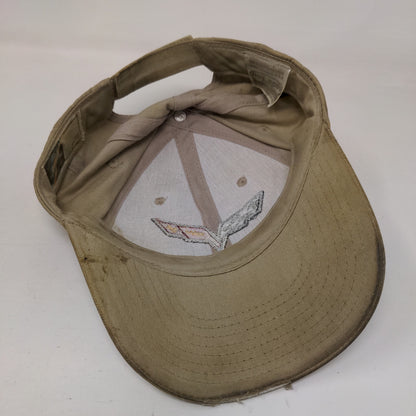 Corvette Strapback Hat Tan OSFM Embroidered Adjustable Vent Holes Distressed