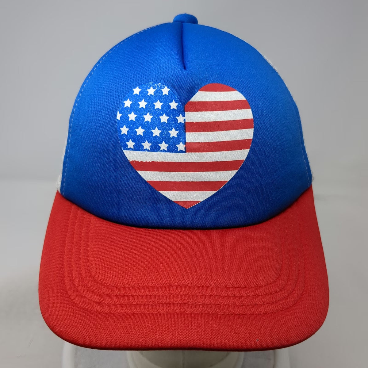 Blue Red White Trucker Hat OSFM Heart American Flag Mesh Snapback Patriotic USA