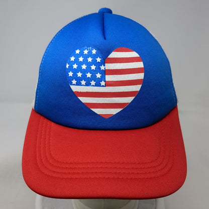 Blue Red White Trucker Hat OSFM Heart American Flag Mesh Snapback Patriotic USA