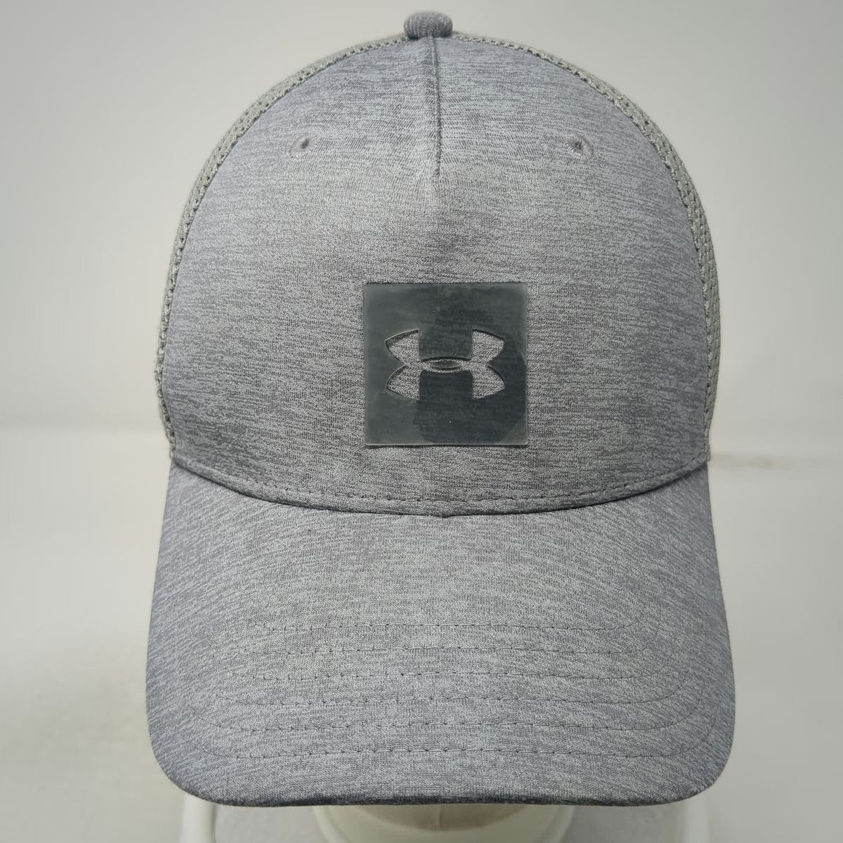 Under Armour Trucker Hat Gray One Size Snapback Heathered Mesh Back Logo Patch