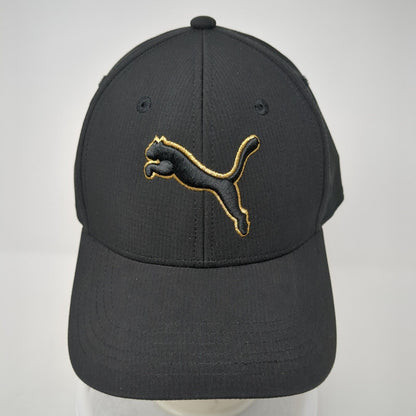 Puma Logo Fitted Hat Black L/XL Embroidered Stretch Solid 6 Panel