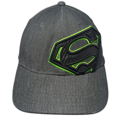 Bioworld Superman Hat Gray Baseball Cap OSFM Fitted Neon Green 3D Shield Logo