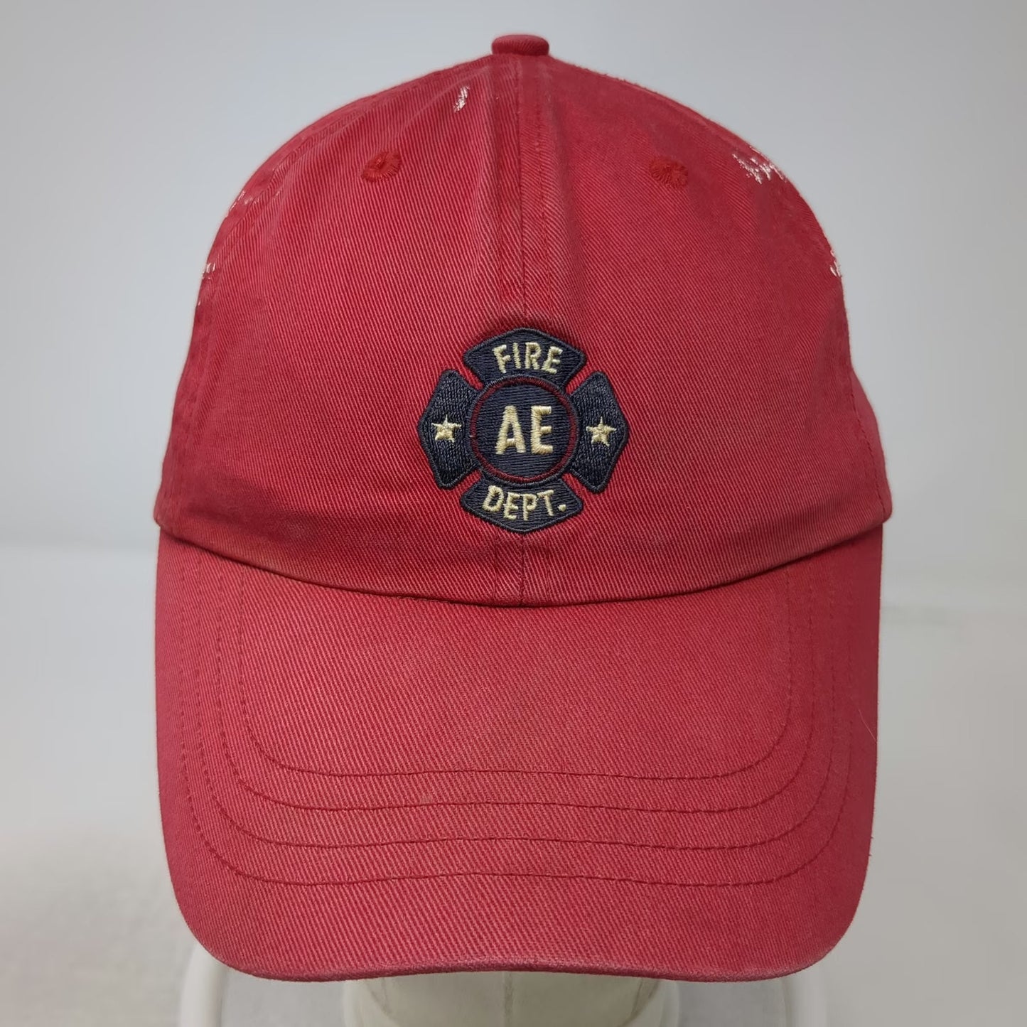 American Eagle AE Performance Red Baseball Cap Leather Strap Fire Dept Vintage