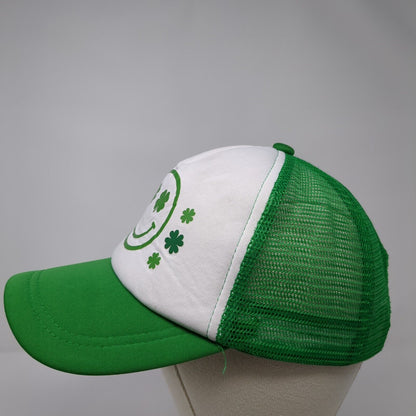 St. Patrick's Day Smiley Face Trucker Hat Green One Size Mesh Back