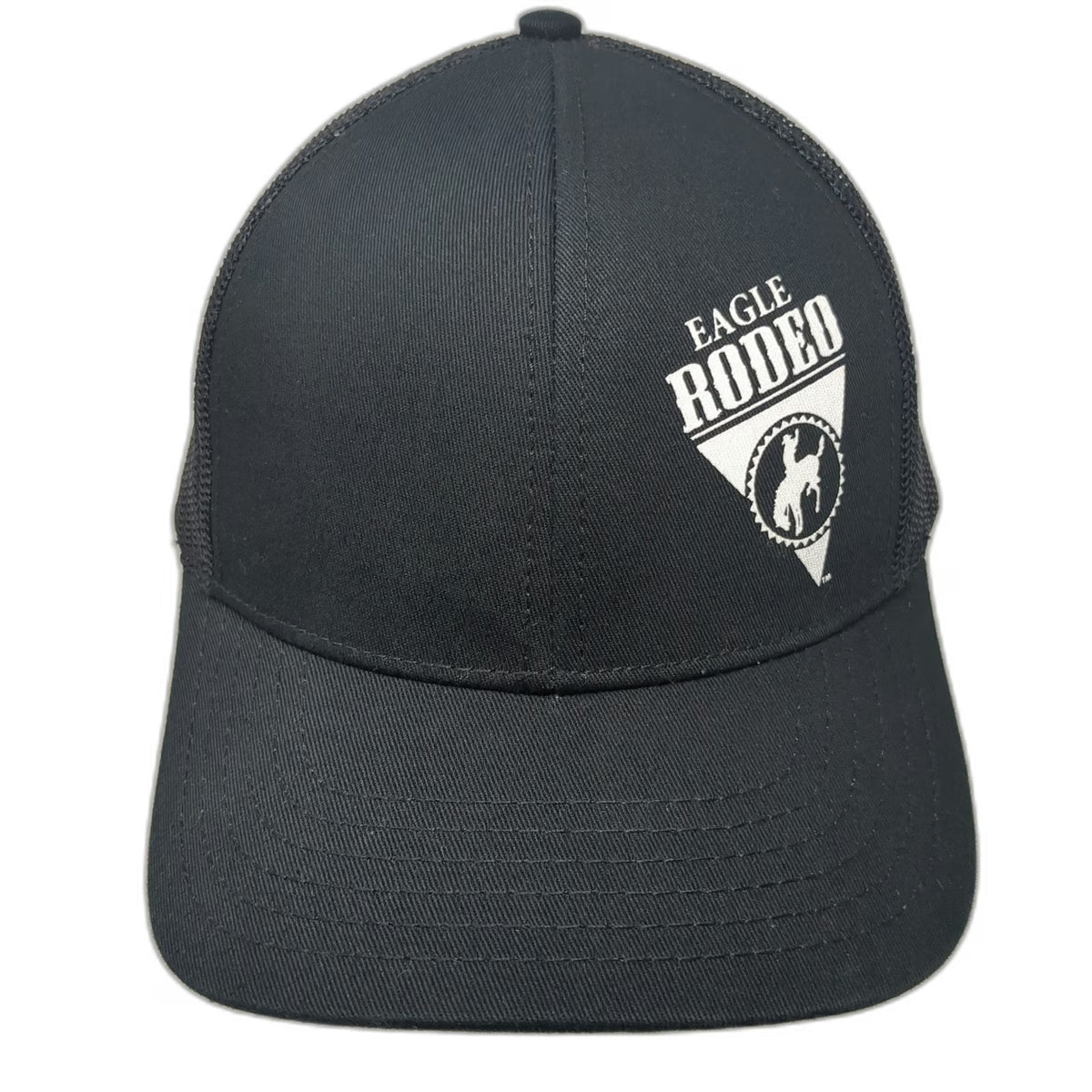 Trucker Hat Black One Size Eagle Rodeo Bucking Bronco Logo Mesh Back Snapback