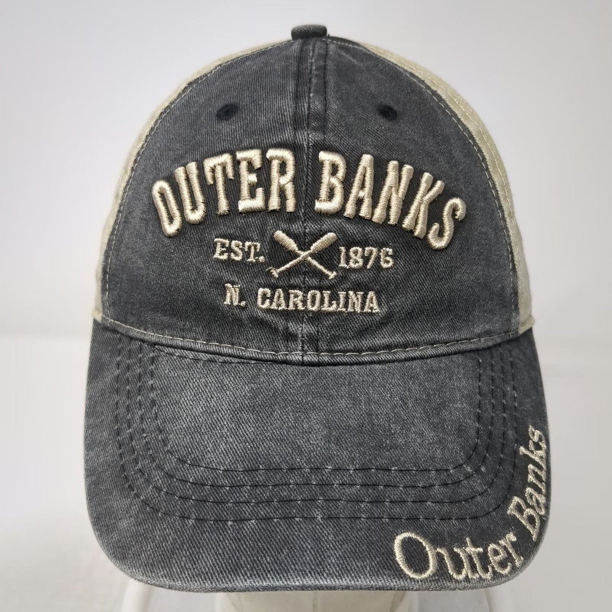 Beach Mart Baseball Cap Black Beige One Size Outer Banks NC Oars Strapback Hat