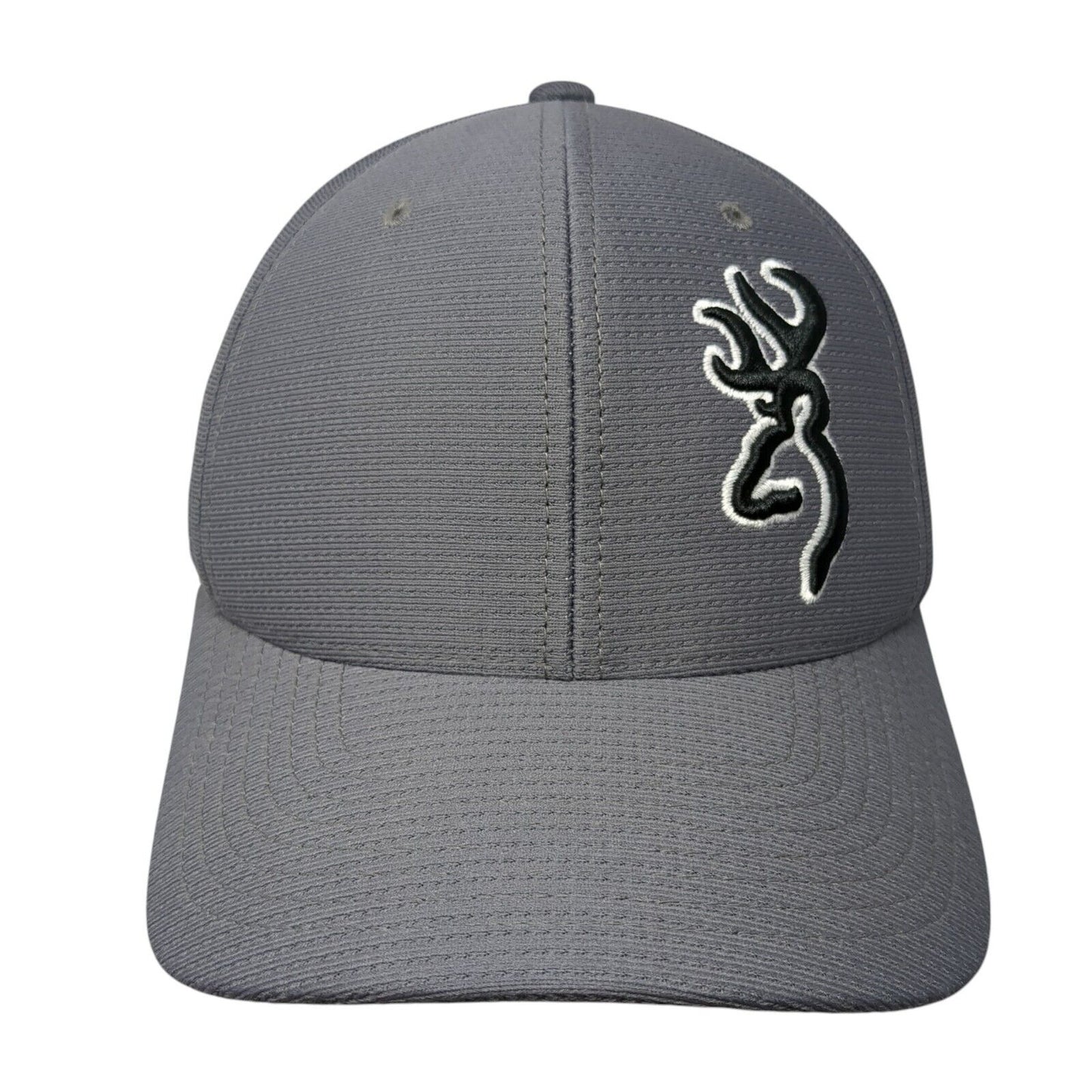 Browning Fitted Hat Gray S/M Flexfit Embroidered Vented Holes 6 Panel