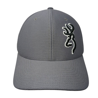 Browning Fitted Hat Gray S/M Flexfit Embroidered Vented Holes 6 Panel