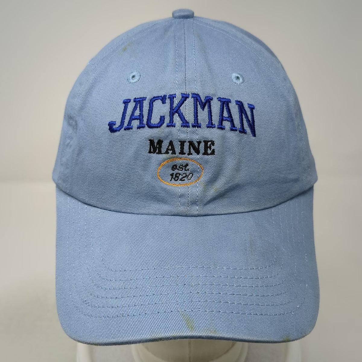 Harvard Square Jackman Maine Blue Baseball Cap Hat One Size Slideback Strapback