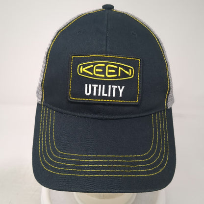 Keen Utility Trucker Hat Black One Size Gray Mesh Back Yellow Stitching Patch