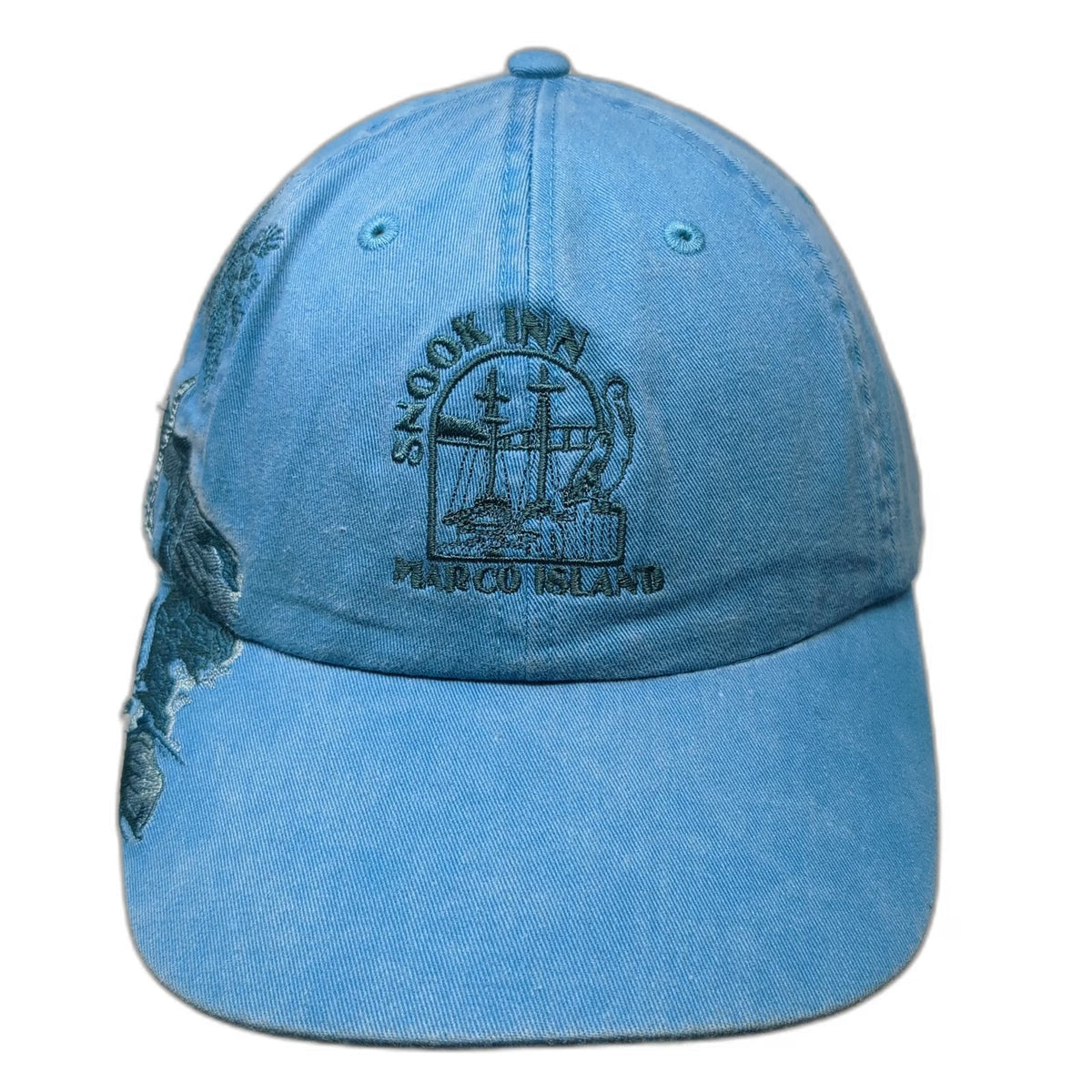 Adams Baseball Cap Blue One Size Snook Inn Marco Island Hat Leather Side Art