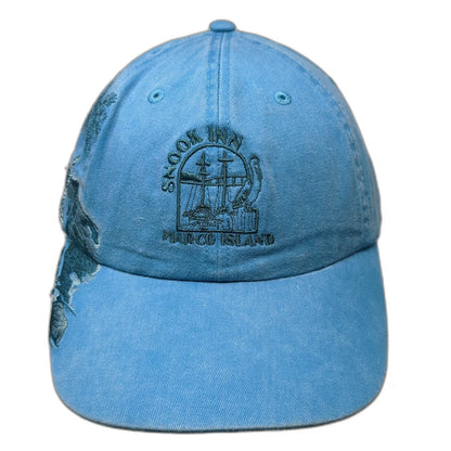Adams Baseball Cap Blue One Size Snook Inn Marco Island Hat Leather Side Art