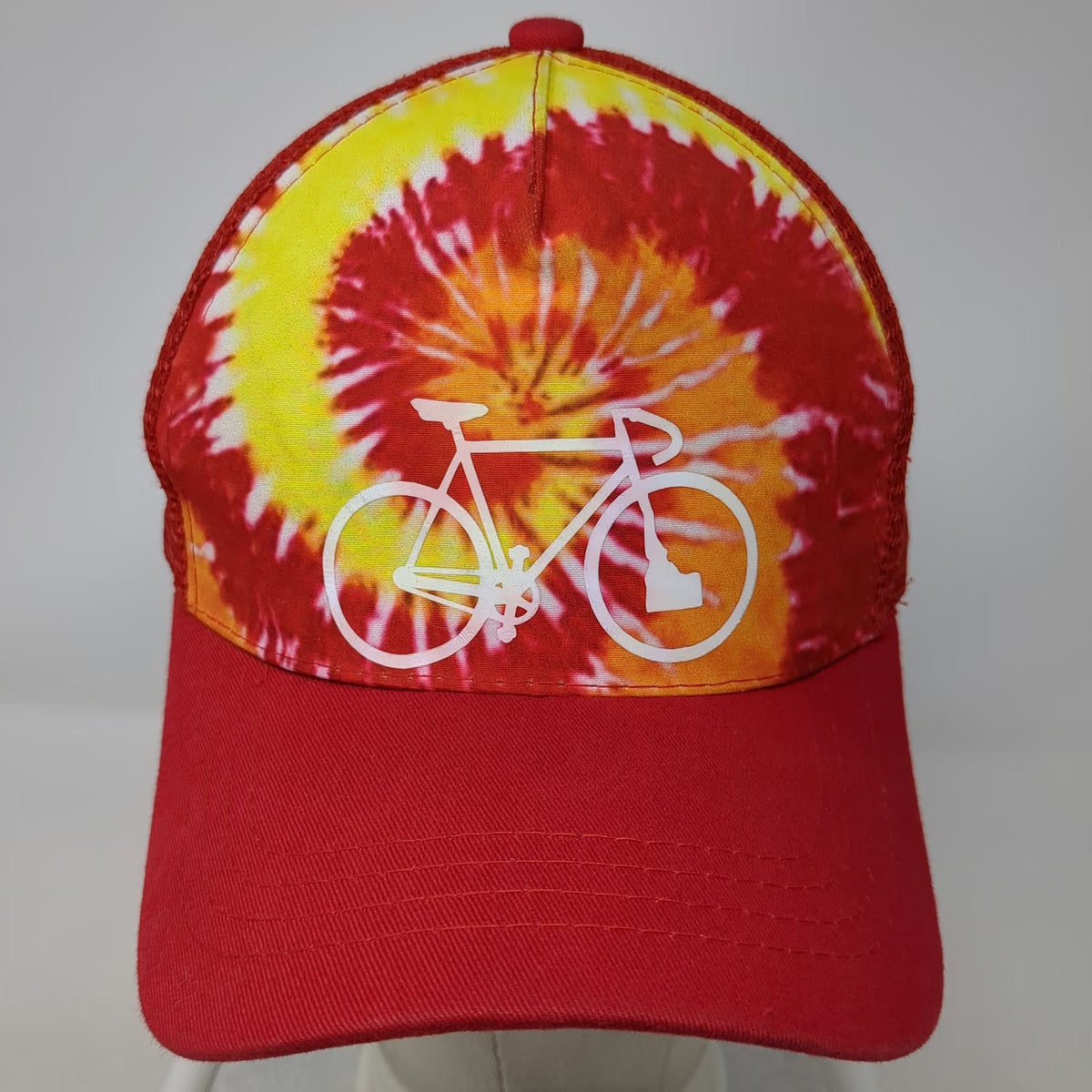 Pit Bull Trucker Hat Red Tie-Dye Bicycle One Size Mesh Snapback Graphic Hat