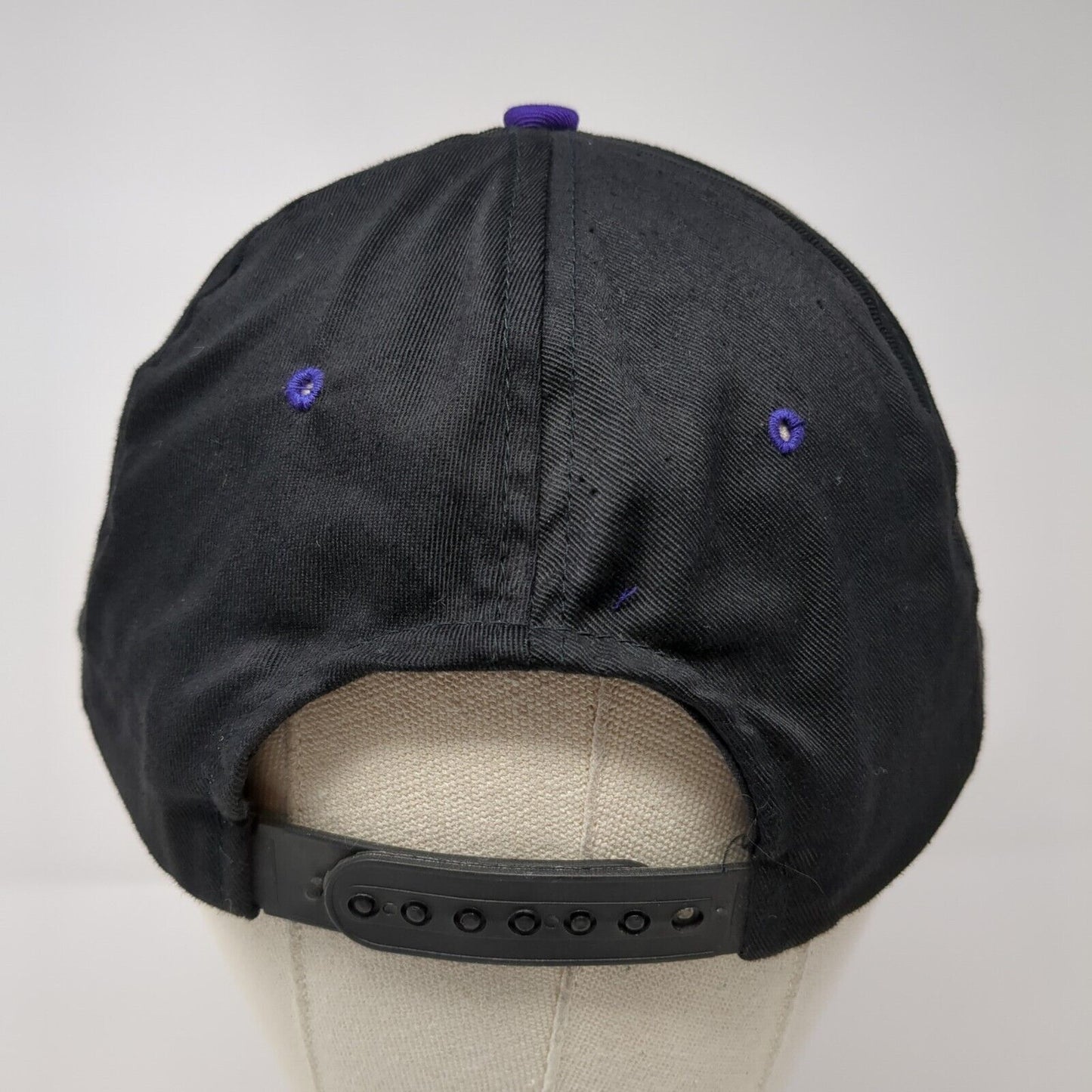 Vintage The Mask Movie Snapback Hat Black Purple OSFA Suede Puff Graphic Logo