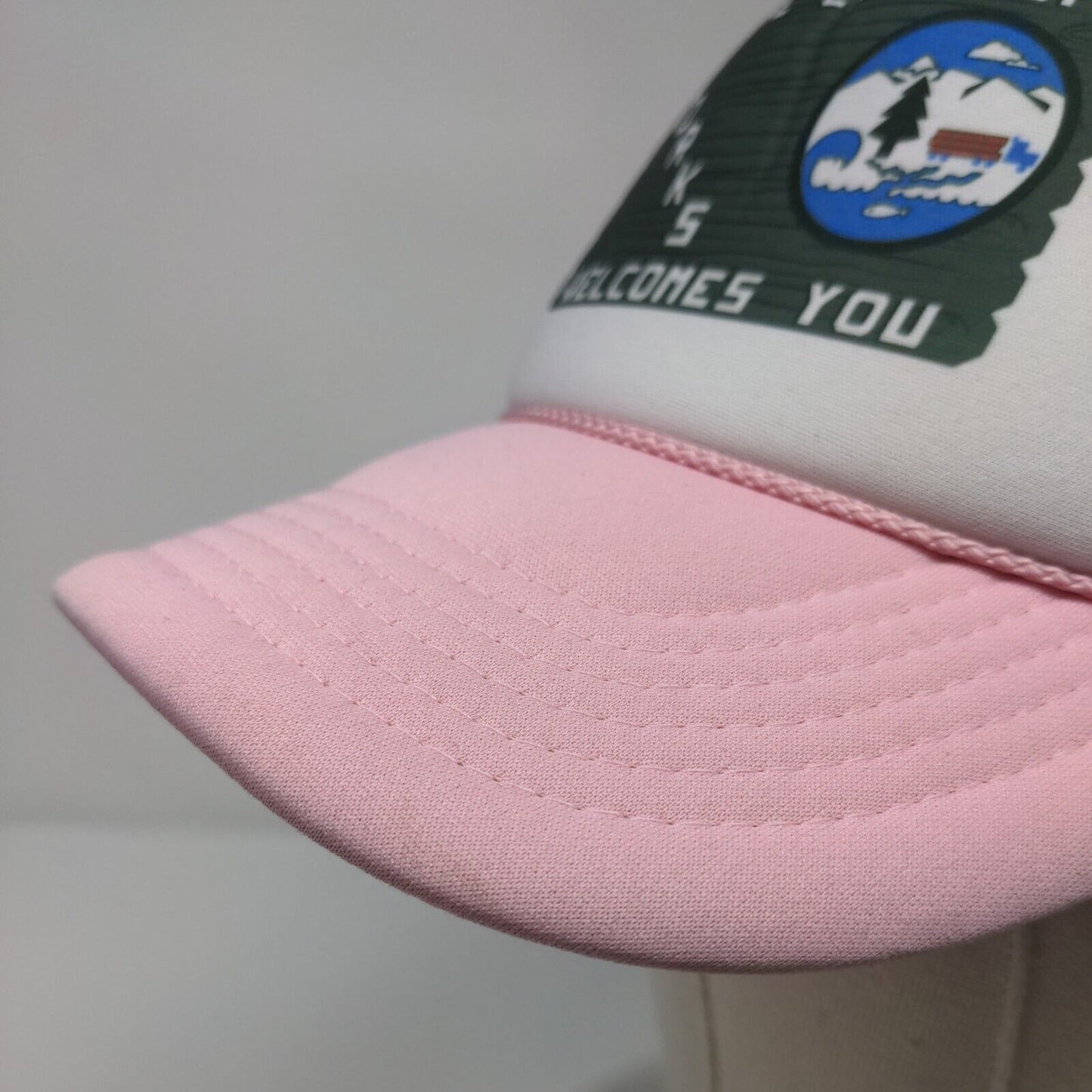 The City of Forks Welcome You Snapback Trucker Hat Pink OS Mesh Back Rope Nissun