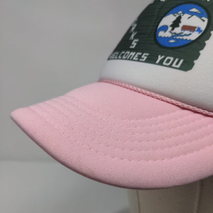 The City of Forks Welcome You Snapback Trucker Hat Pink OS Mesh Back Rope Nissun