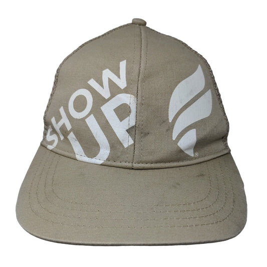 Show Up Fleet Feet Snapback Mesh Back Trucker Hat Tan OSFM Boco Gear