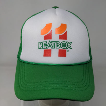 7-11 Beatbox Snapback Mesh Back Trucker Hat Green White Polyester Logo