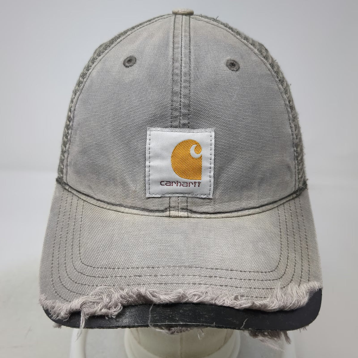 Carhartt Trucker Hat Gray One Size Mesh Back Canvas Patch Snapback Workwear Logo