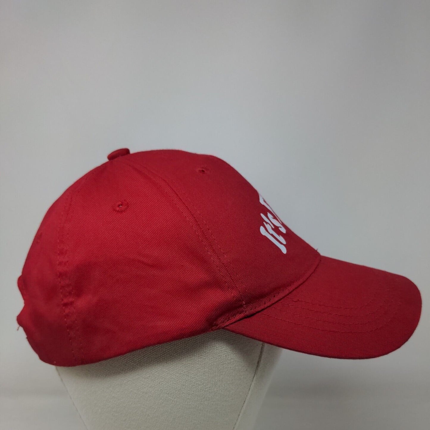 It's Fine Strapback Hat One Size Red Graphic Print Vented Holes Adjustable