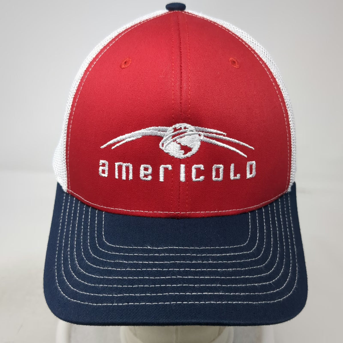 Richardson Trucker Hat Red Blue White One Size Snapback Mesh Back Americold