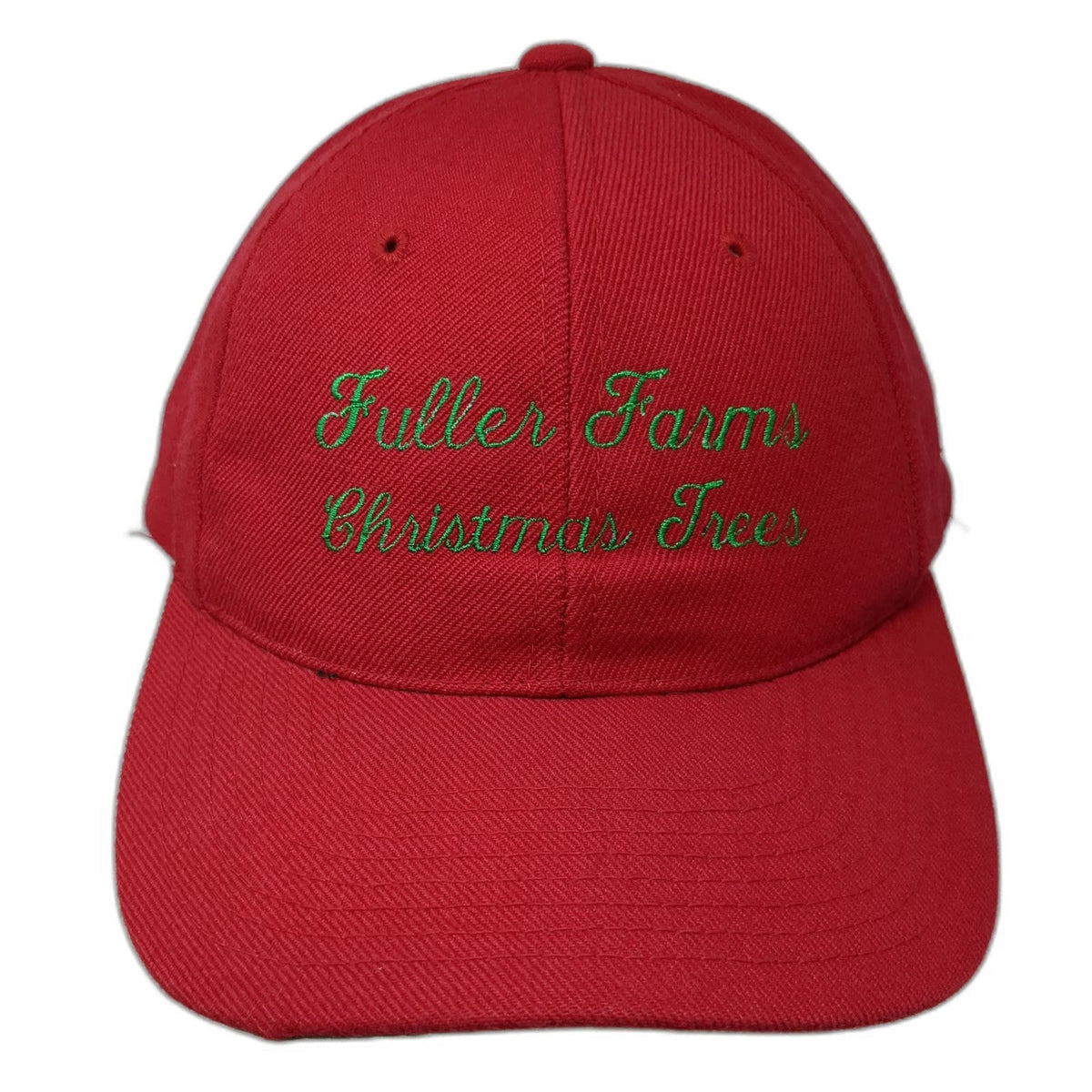 Red Baseball Cap One Size Fuller Farms Christmas Trees Green Slide Strap Hat